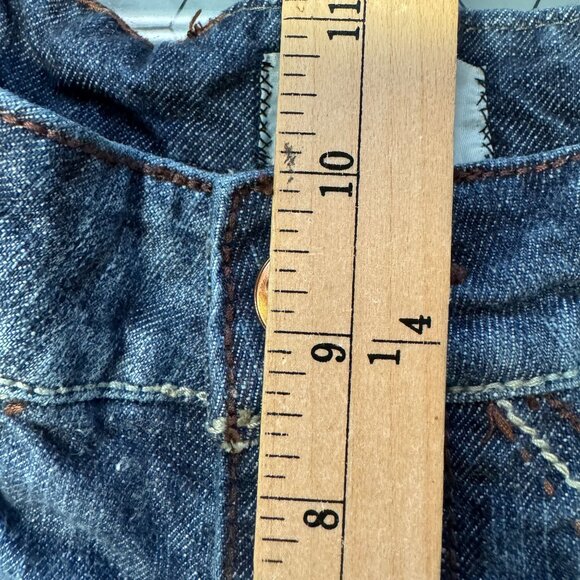 Antik Jeans Mens 33 Actual 34x30 Embroidered Pocket Brown Stitching Button Fly - Picture 6 of 14